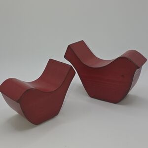 Pair Handmade Primitive Hand Painted Wooden Chunky Bird Figurines Shelf‎ Sitters